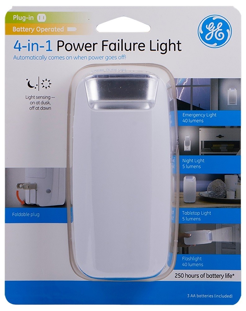 GE 37373 4‑in‑1 Power Failure Light Plug‑In Emergency Night Light Flashlight