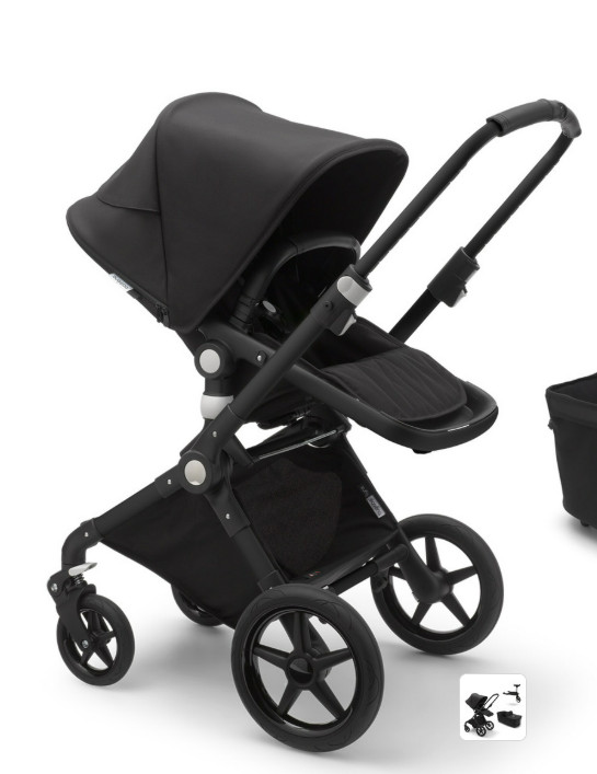 Bugaboo Lynx Complete all black stroller, Misty white sun canopy included