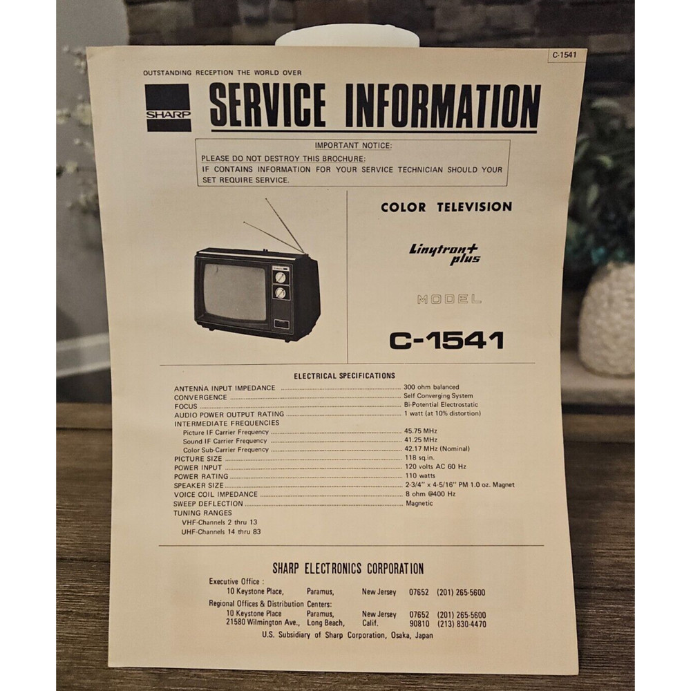 Sharp Television Service Data Chassis Model C-1541