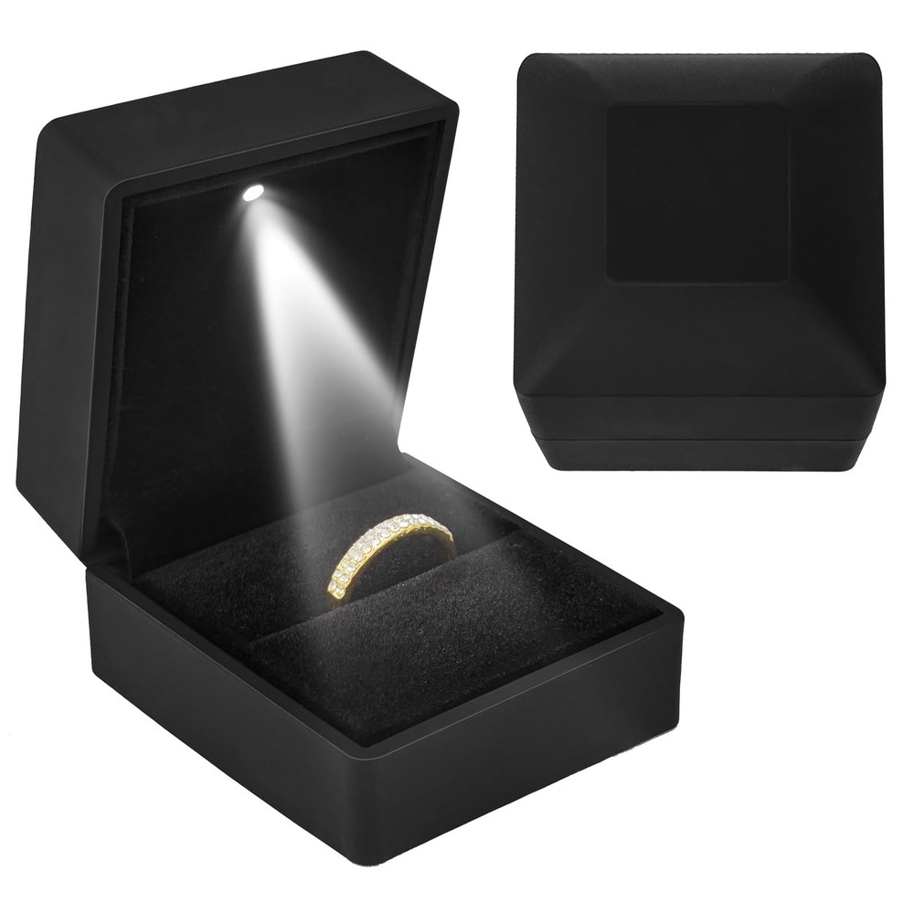 Luxury Ring Box with LED Light, Ring Box for Proposal,Engagement,Wedding,Squa...