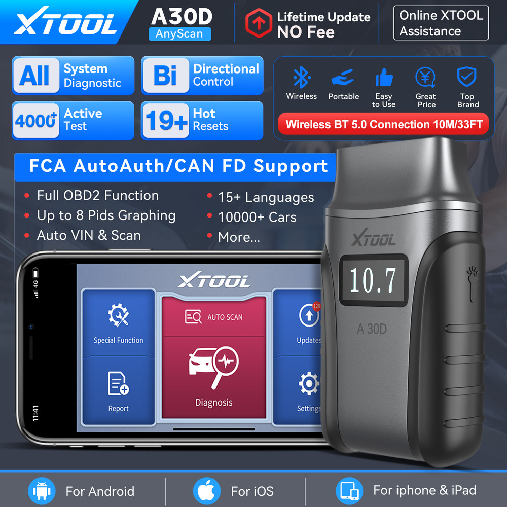 🔥XTOOL A30D V2.0 Diagnostic Tool OBD2 Scanner All System 19+Resets Code Reader