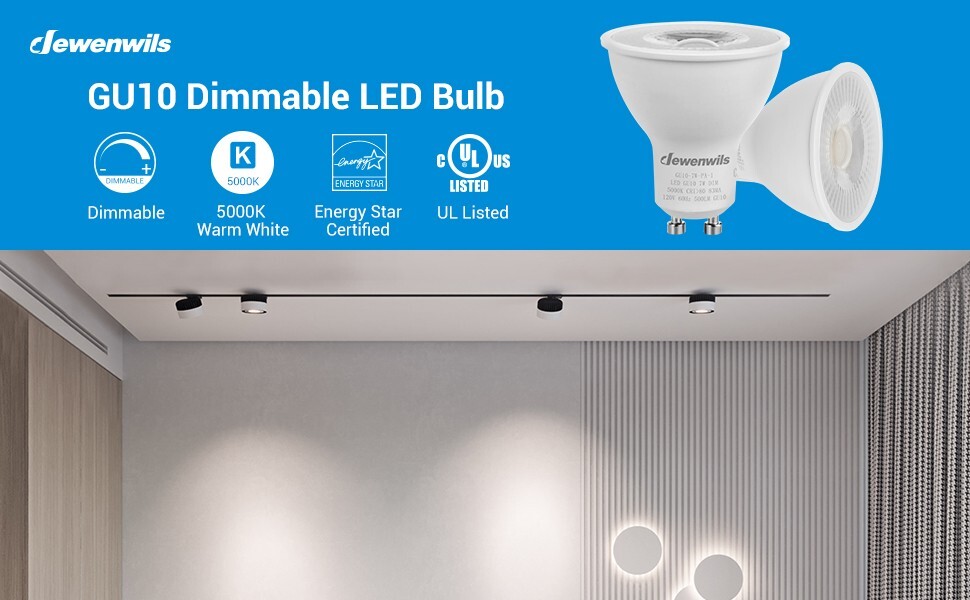 DEWENWILS 10 Pack GU10 LED Dimmable Daylight White Track Lighting Bulb 5000K 7W