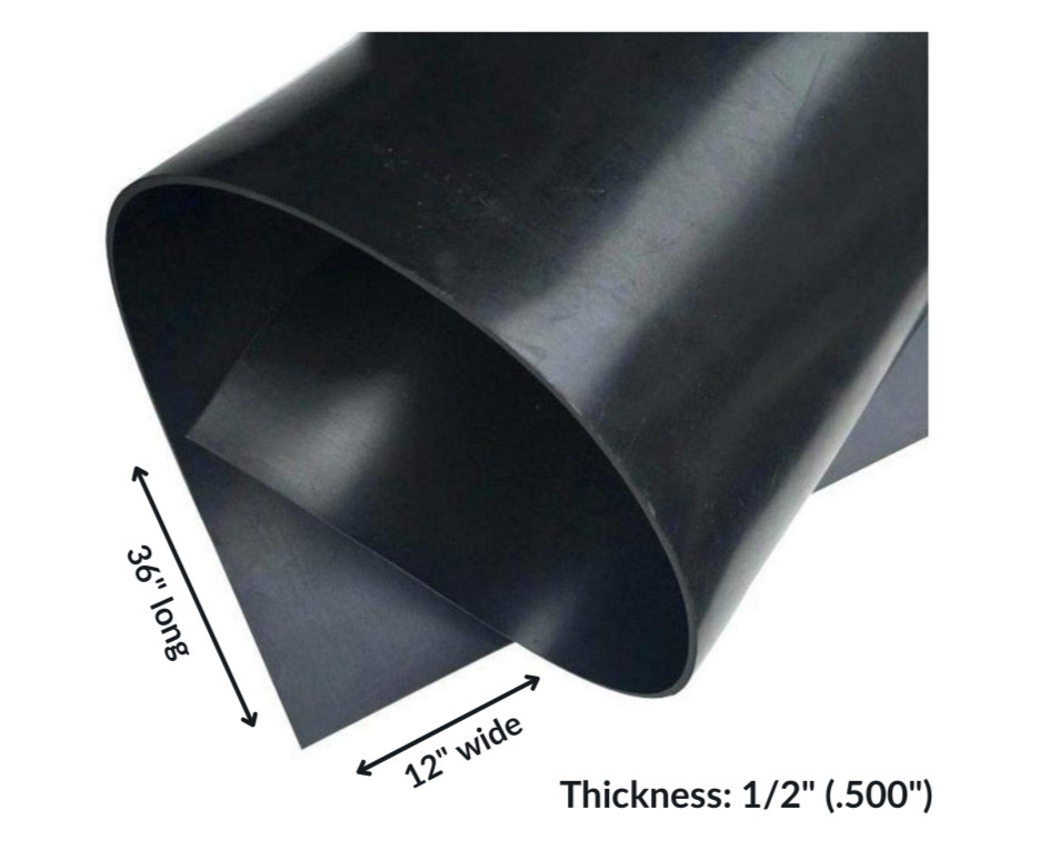Neoprene Rubber Sheet Solid 1/2" thick x 12" wide x 36" long 60A Duro, Black