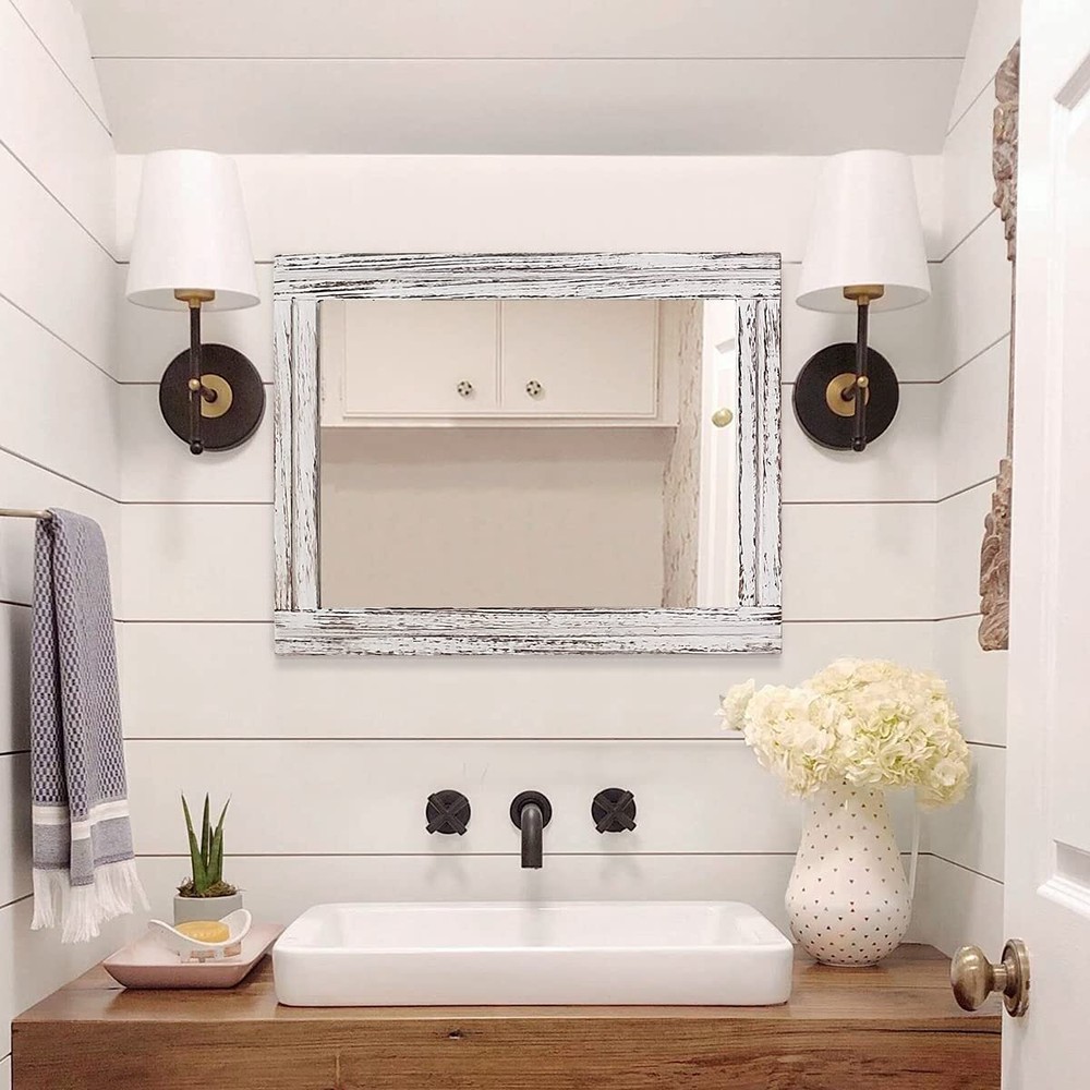 Rustic Mirror Wood Framed Wall Mirror 20"x16" Rectangle Decorative Bedroom Ba...