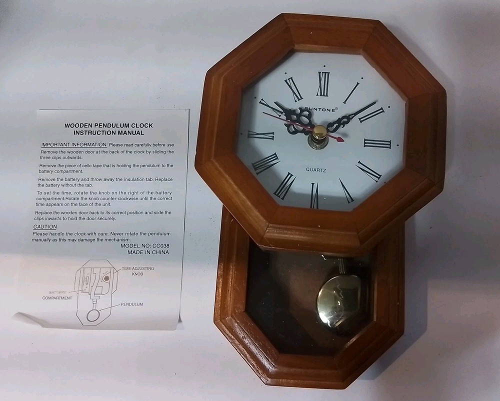 Suntone Wood Quartz Clock w/Pendulum - Battery Operated/Open Box