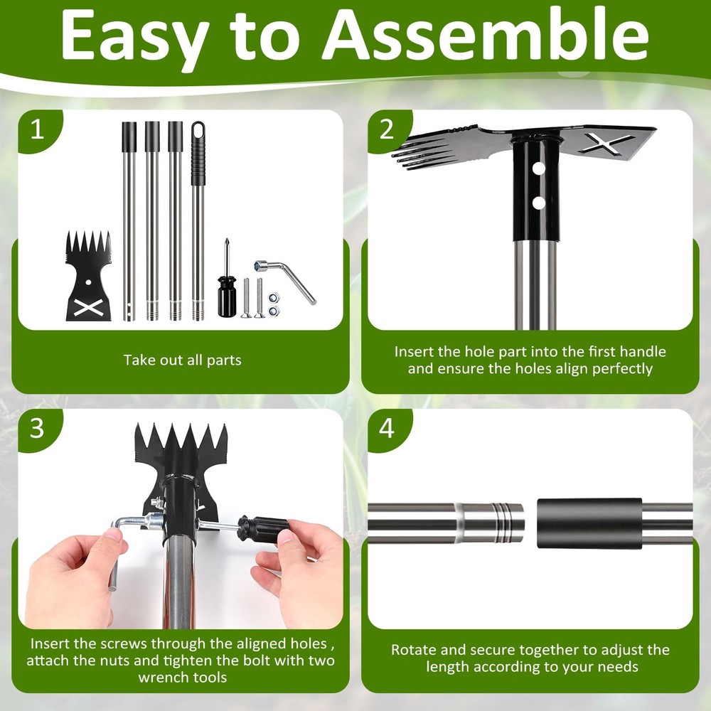 Weed Puller Tool with Long Handle - Adjustable Length Manual Weeder Remover T...