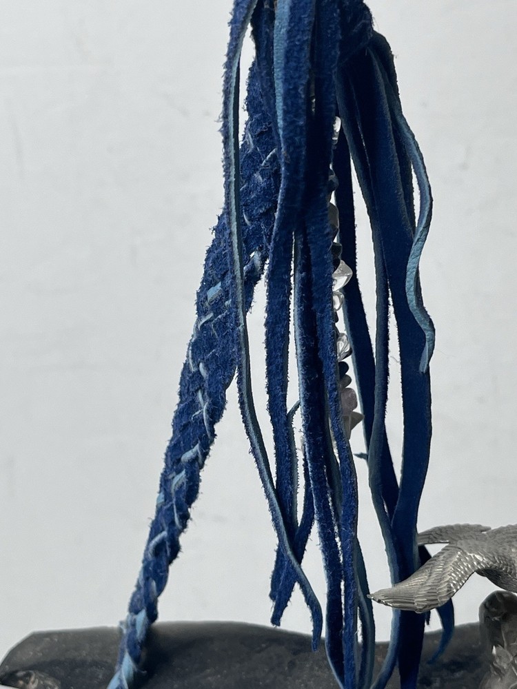 Handmade Obsidian Blue Braided Leather Strap Mental Eagle Windchime