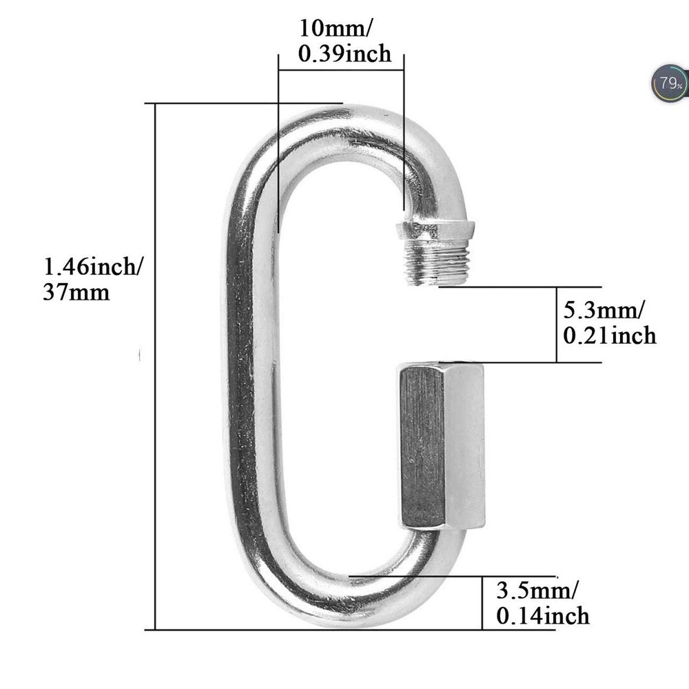 10 Pack 304 Stainless Steel M3.5 Chain Link, 1/8 Inch D Shape Locking Quick C...