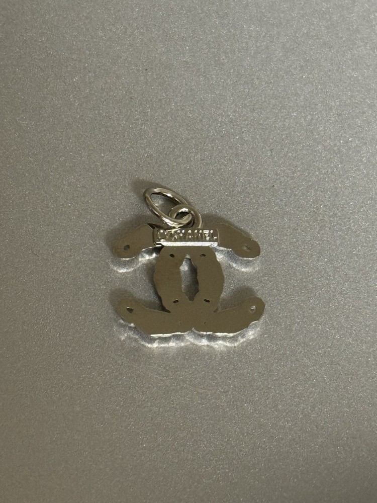 CHANEL Silver Rhinestone Studded Metal Zipper Pull Charm