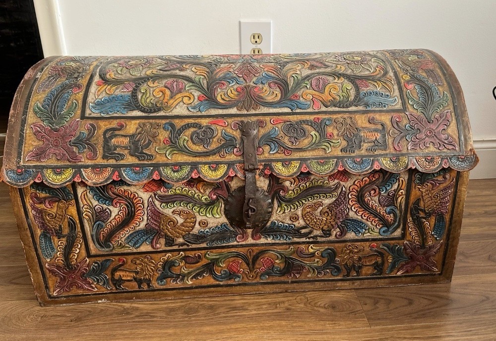 A Spanish Colonial Tooled Leather Trunk