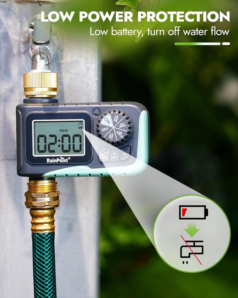 Brass Inlet & Outlet Water Timer for Garden Hose, Programmable Rain Delay