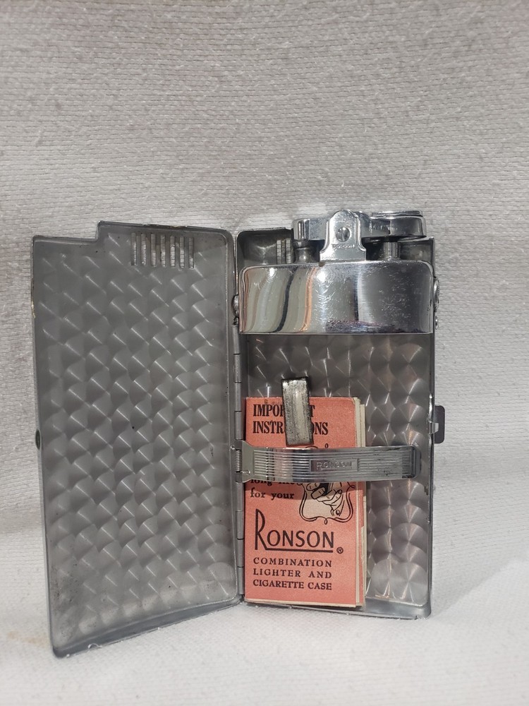 Vintage Ronson Pal Cigarette Case/Lighter Combo Black Enamel & Silver