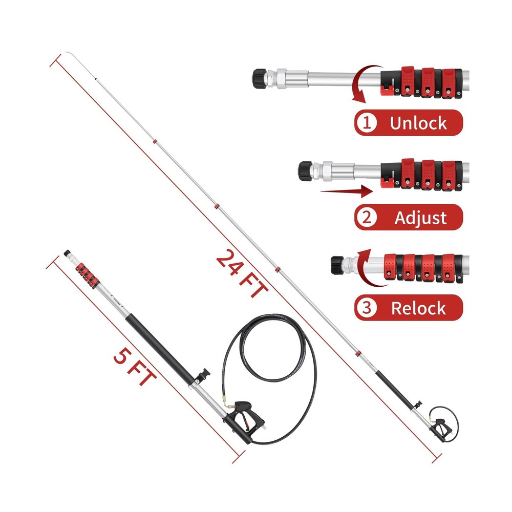 24 FT Gutter Cleaning Tools from The Ground - Telescoping Pressure Washer Wan...