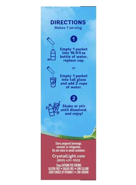 6 Pack Crystal Light On-the-Go Raspberry Green Tea Drink Mix 60 Packets