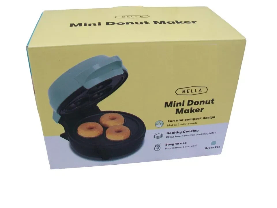 BELLA MINI DONUT MAKER Non-Stick Easy Clean Compact Design Makes 3 Mini Donuts