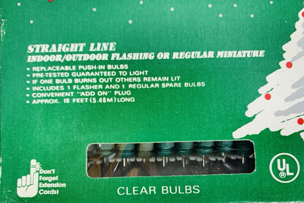 Vintage Clear Mini Lights String 35 Count Green Wire Christmas 18'