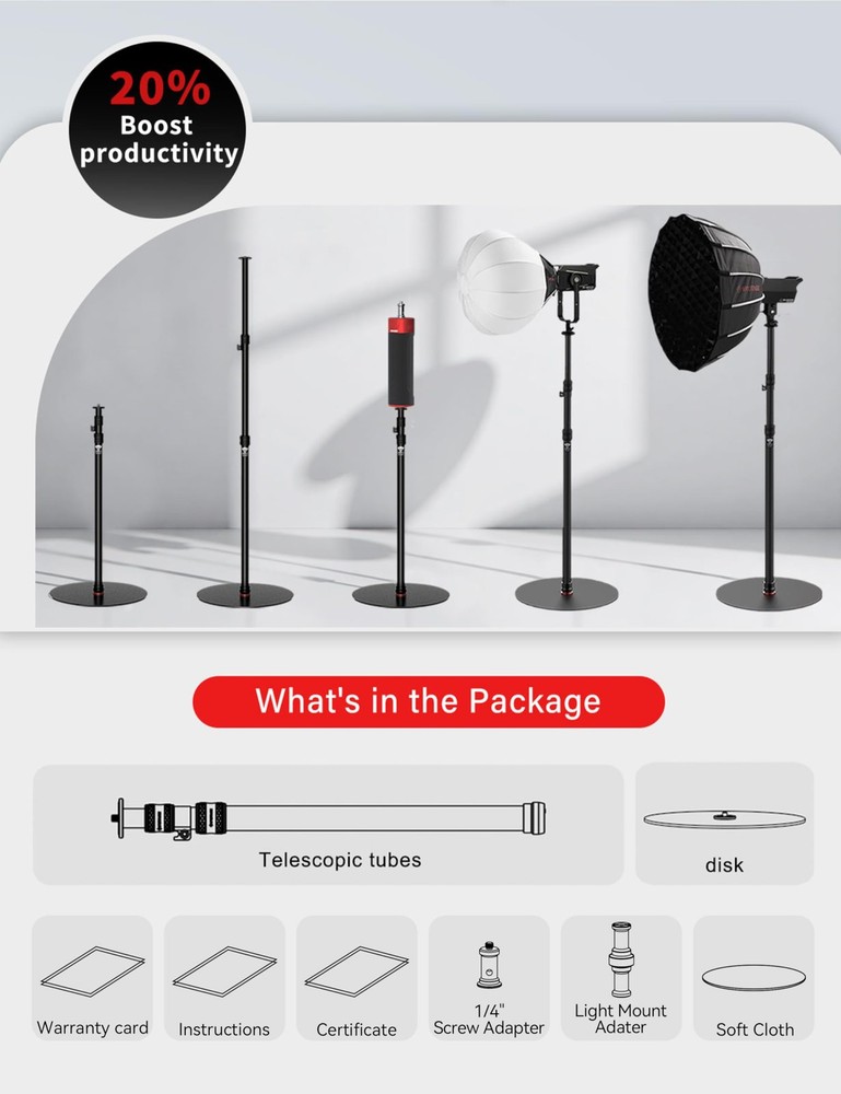 A400 Round Base Monopod, 79'' Photography Light Stand with Flat Base, Aluminu...