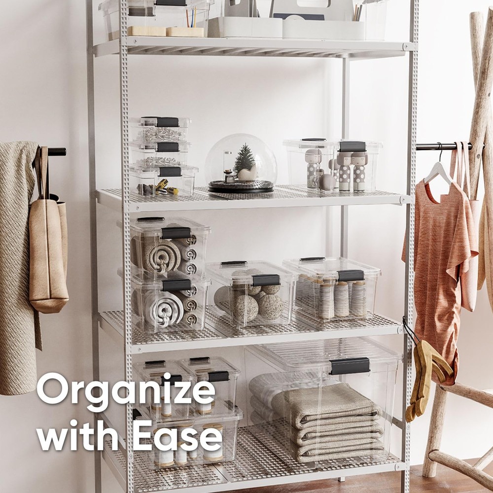 Mini Deep Storage Organizer Bin with Lid X-Deep Small Clear Storage Box with ...