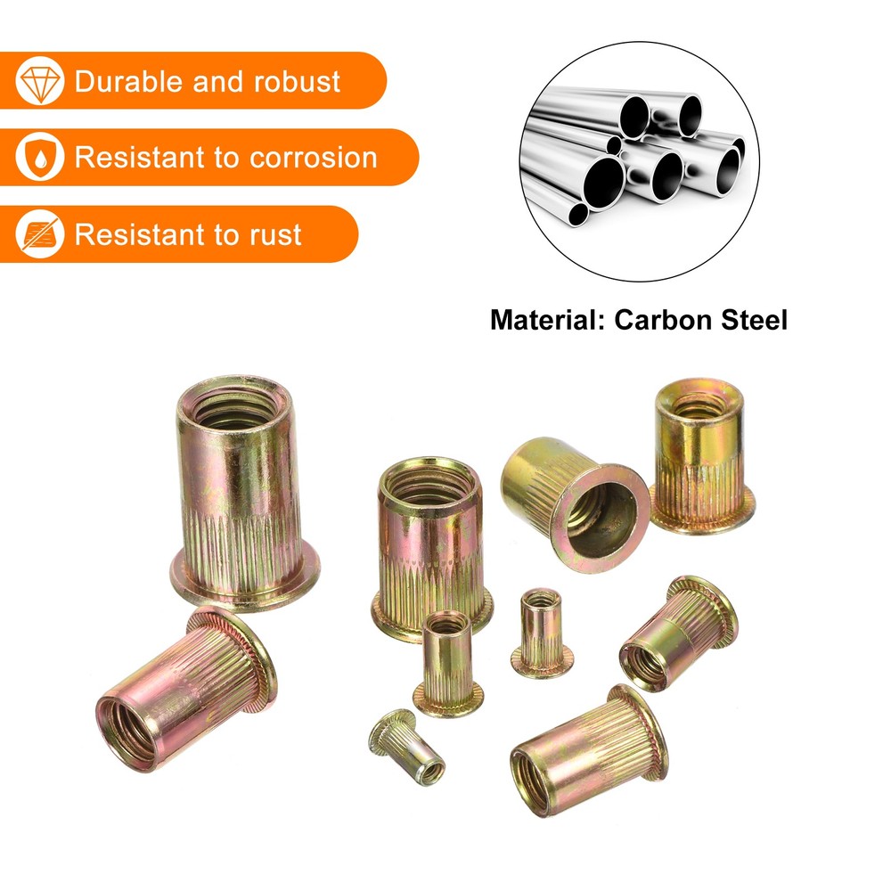 200Pcs Rivet Nuts Flat Head, M5 Carbon Steel Thread
