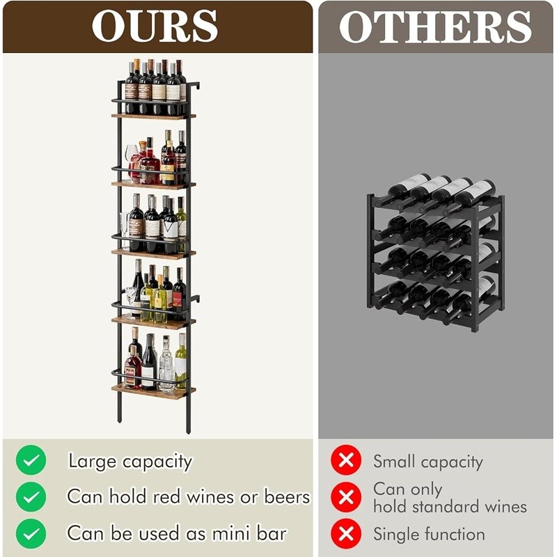 5-Tier Freestanding Wine Rack Holds 50 Bottles Durable Storage Solution New