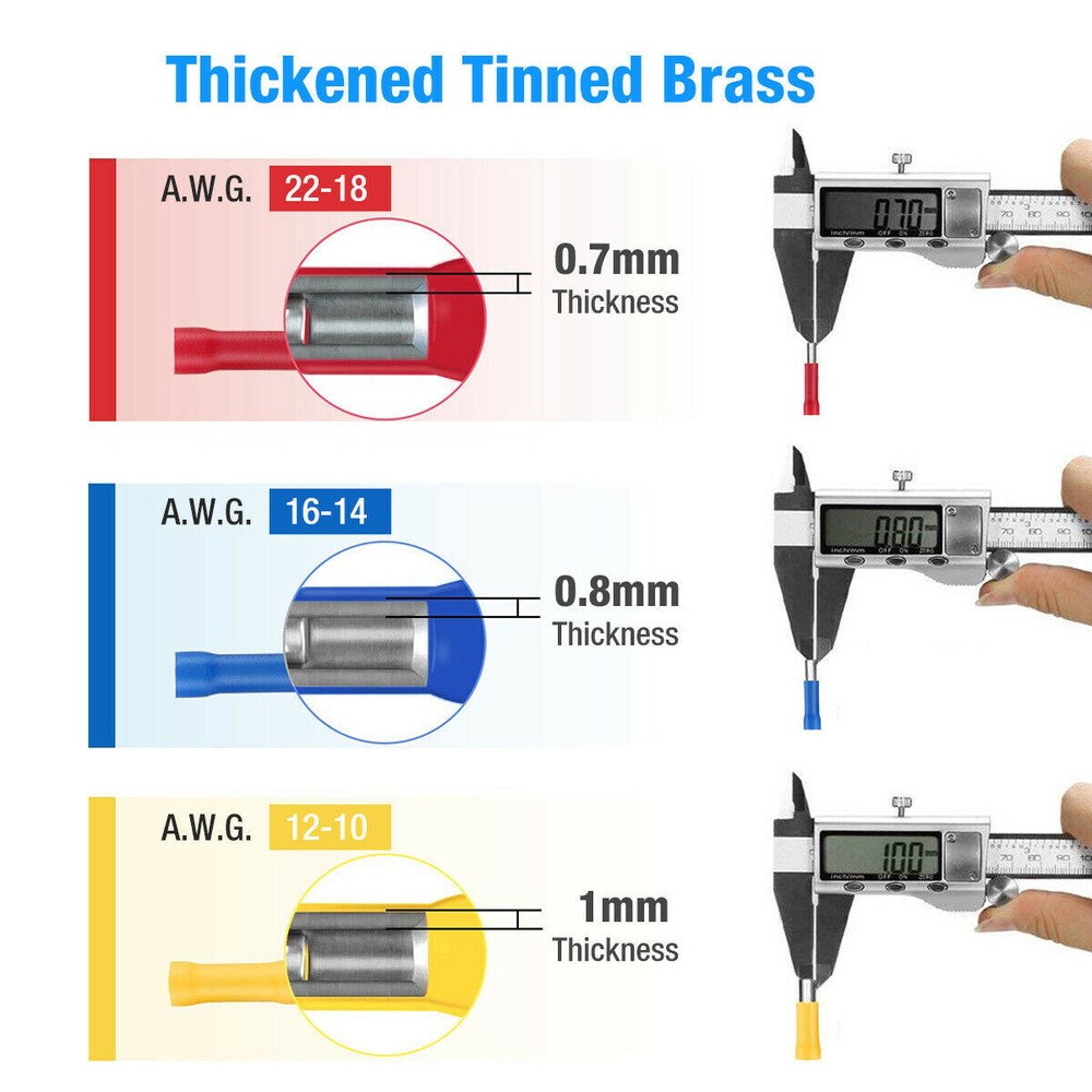 200PCS Insulated Straight Crimp Terminal Kit Butt Electrical Wire Connectors Set