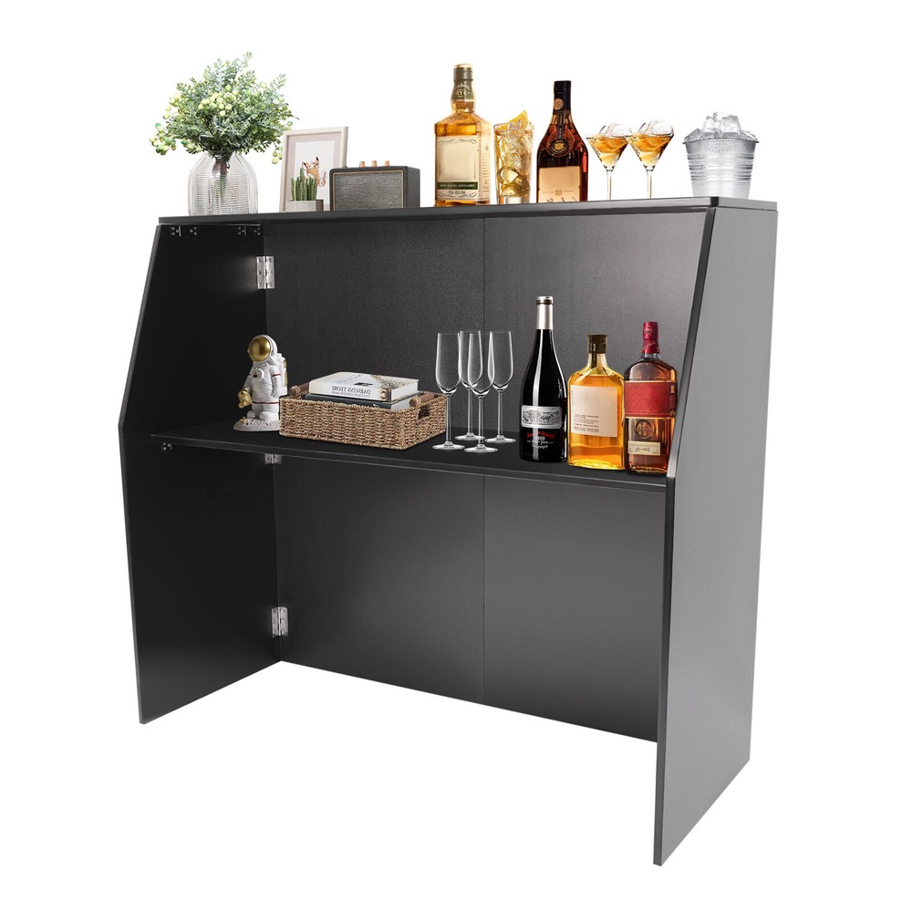 2-Tier Portable Event Bar Rectangular Foldable Bar Portable Bar Cabinet 66-110lb