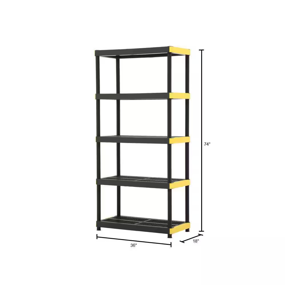 5-Tier Easy Assembly Multi-Purpose Plastic Garage Storage Shelving Unit in Black