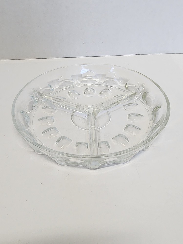Clear Glass Divided Dish 3 Sections Serving Plate Candy Cheese