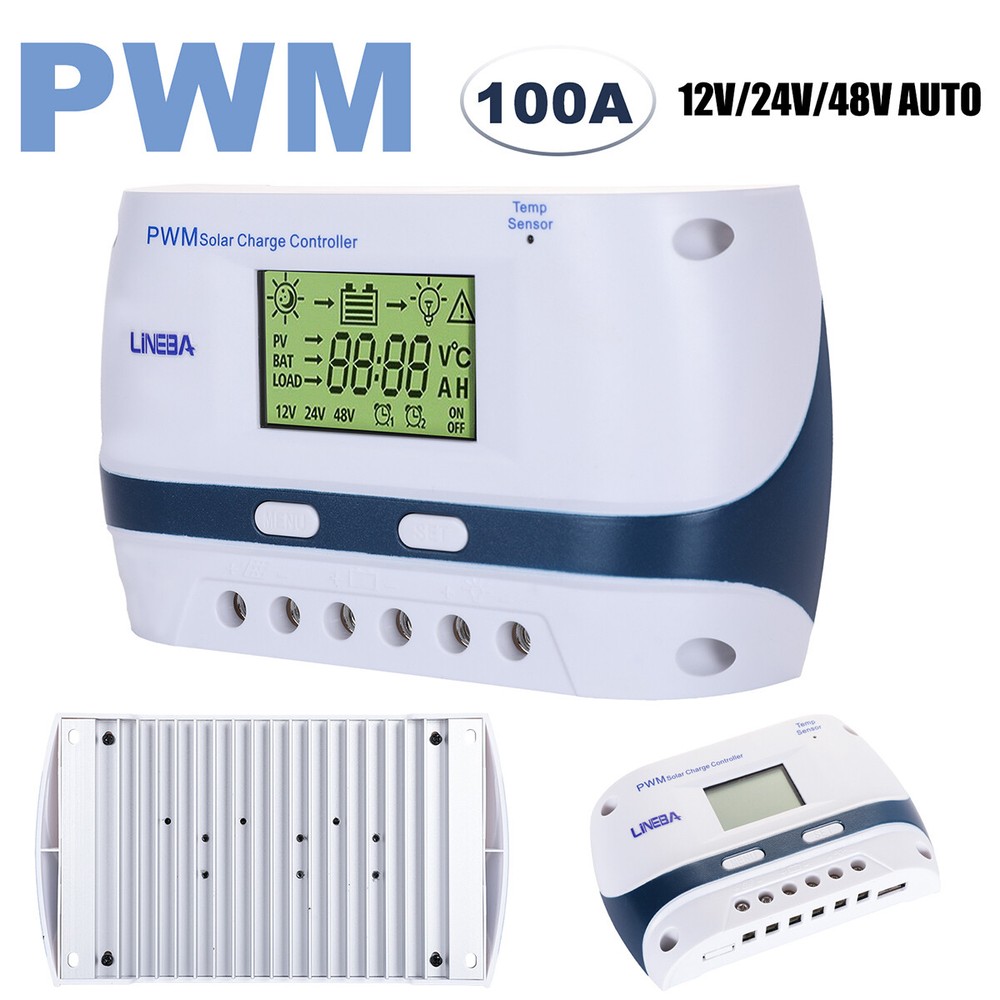 100A 60A 30A PWM Solar Panel Regulator Charge Controller Auto 12V/24V/48V USB