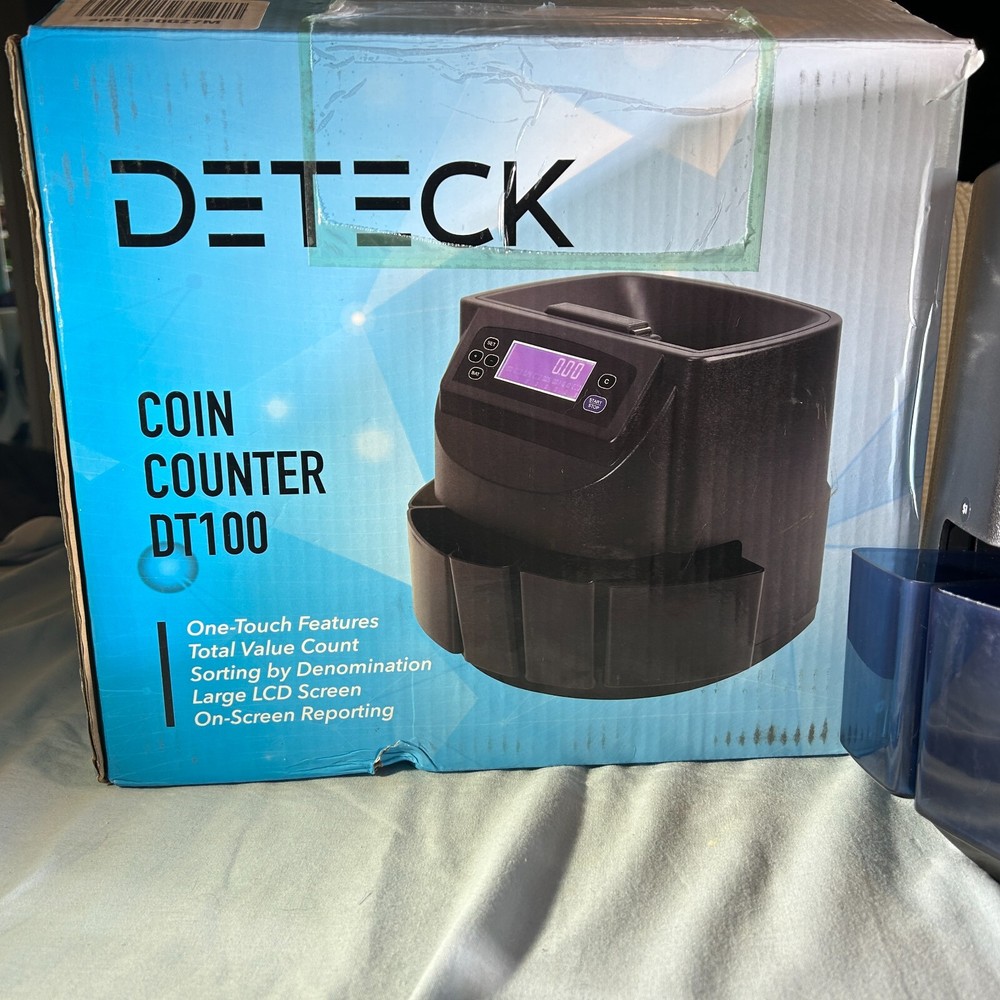 DETECK DT100 3.5" LCD SCREEN AUTOMATIC COIN ROLLER COUNTER SORTER MACHINE - NOS