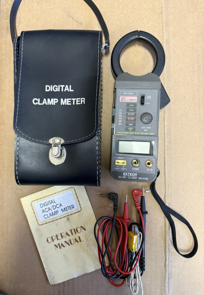 EXTECH Digital 400A AC/DC Clamp Meter with Leather Bag, Operation Manual & Cable