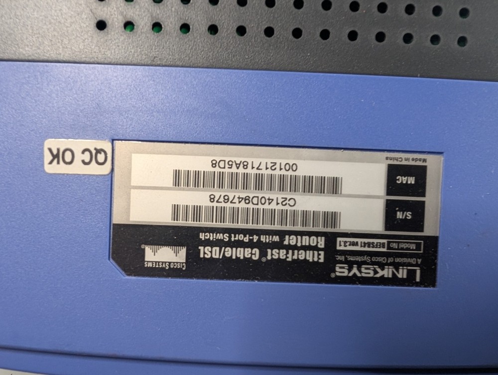 Linksys BEFSR41 EtherFast Cable/DSL Wired Router 4-Port Switch Ver. 3.1 - Tested