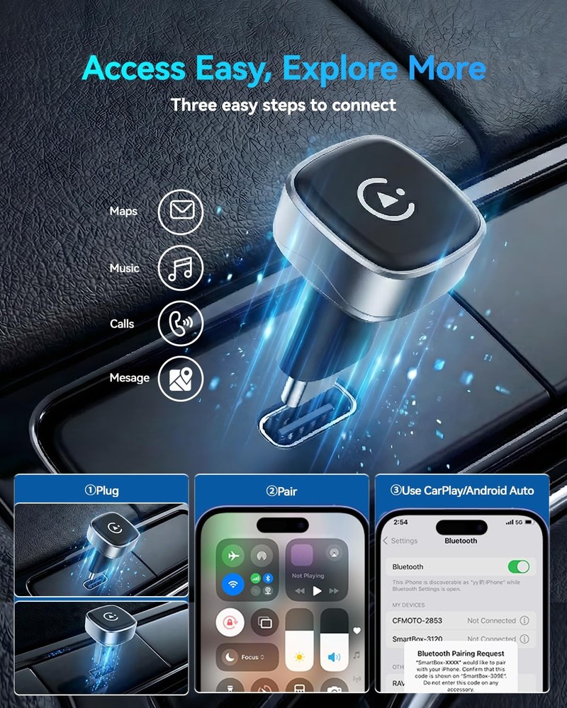 2026 Ultra Mini Wireless Carplay Adapter for iPhone & Android Auto, USB for A...