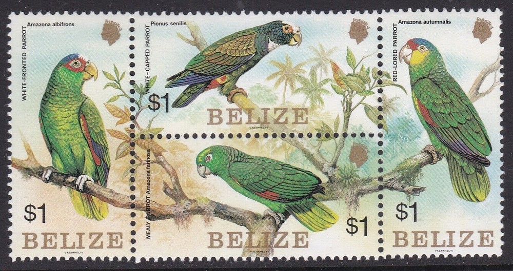 BELIZE 1984 BIRDS ( PARROTS) SET NEVER HINGED MINT