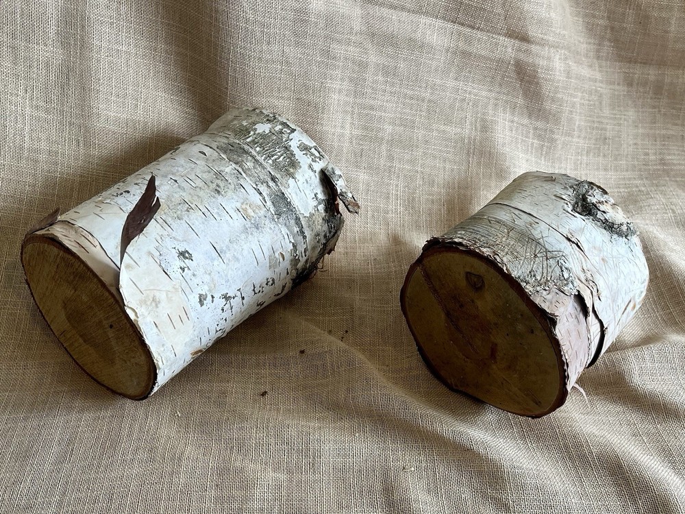 Pair White Birch Bark Tree Log Risers Stands Primitive Rustic Wedding Decor