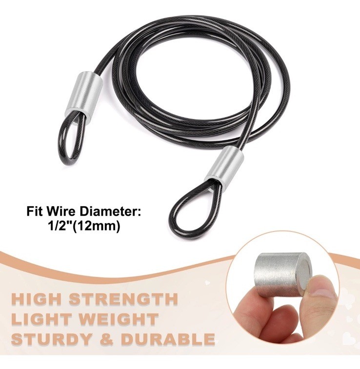 4Pcs 1/2"(12mm) Aluminum Crimping Loop Sleeve Round Wire Rope Stop Silver