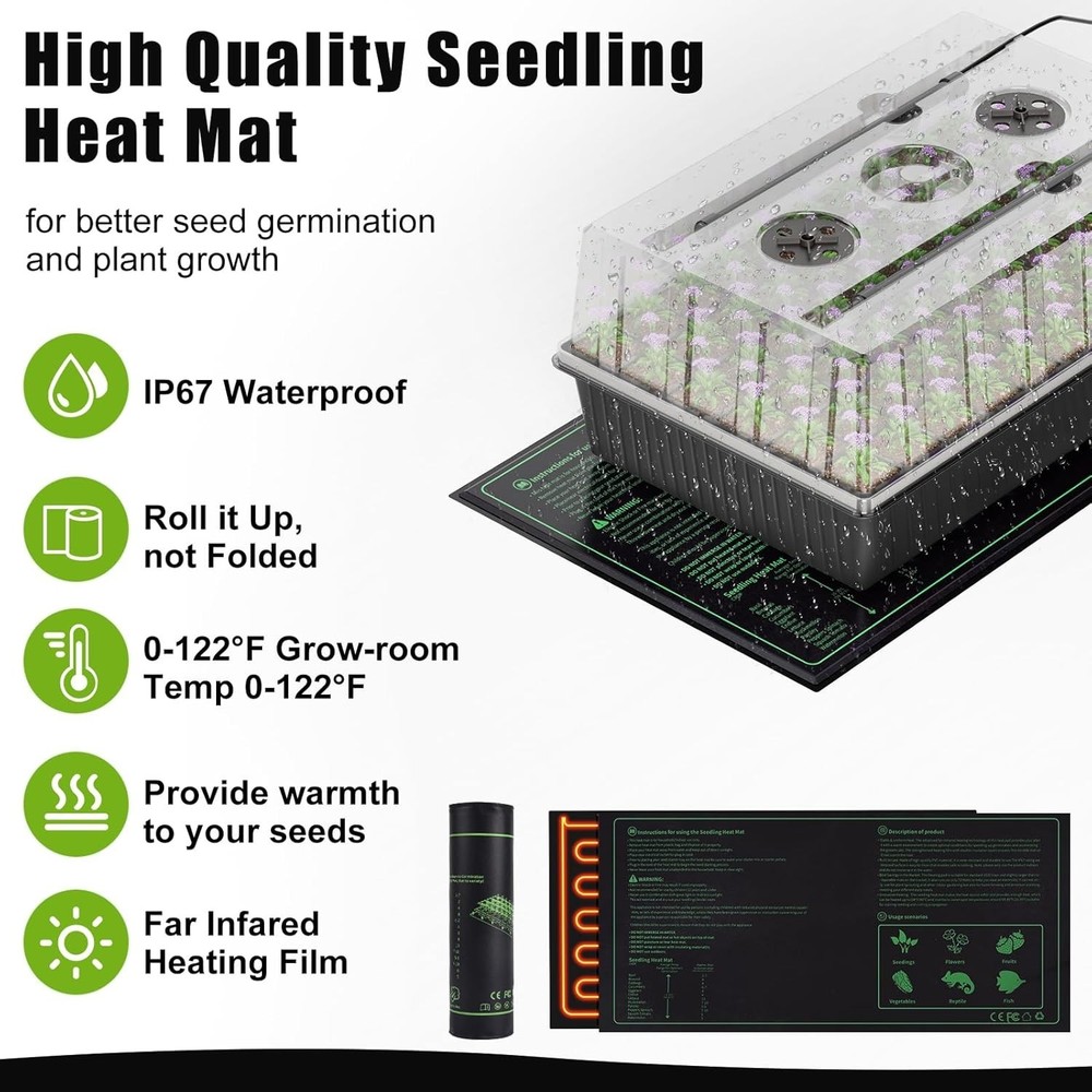 60-Cell Seed Starter Kit with Auto Timer, Grow Lights & Humidity Domes