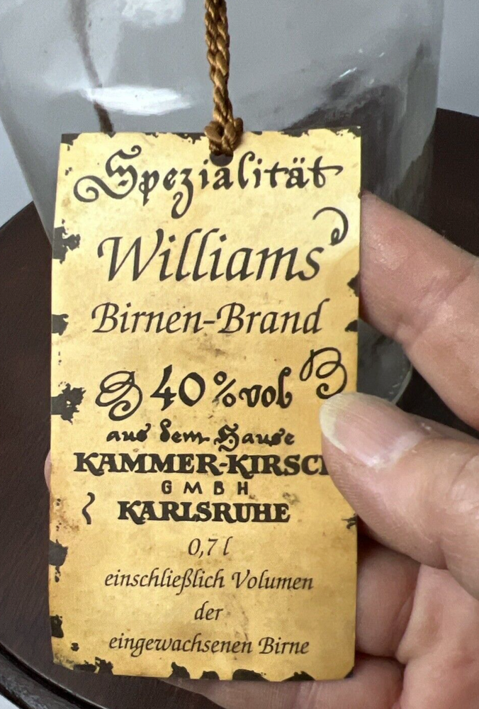 German Williams Specialty Pear Brandy with Original "In Grown Pear" EMPTY Bottle