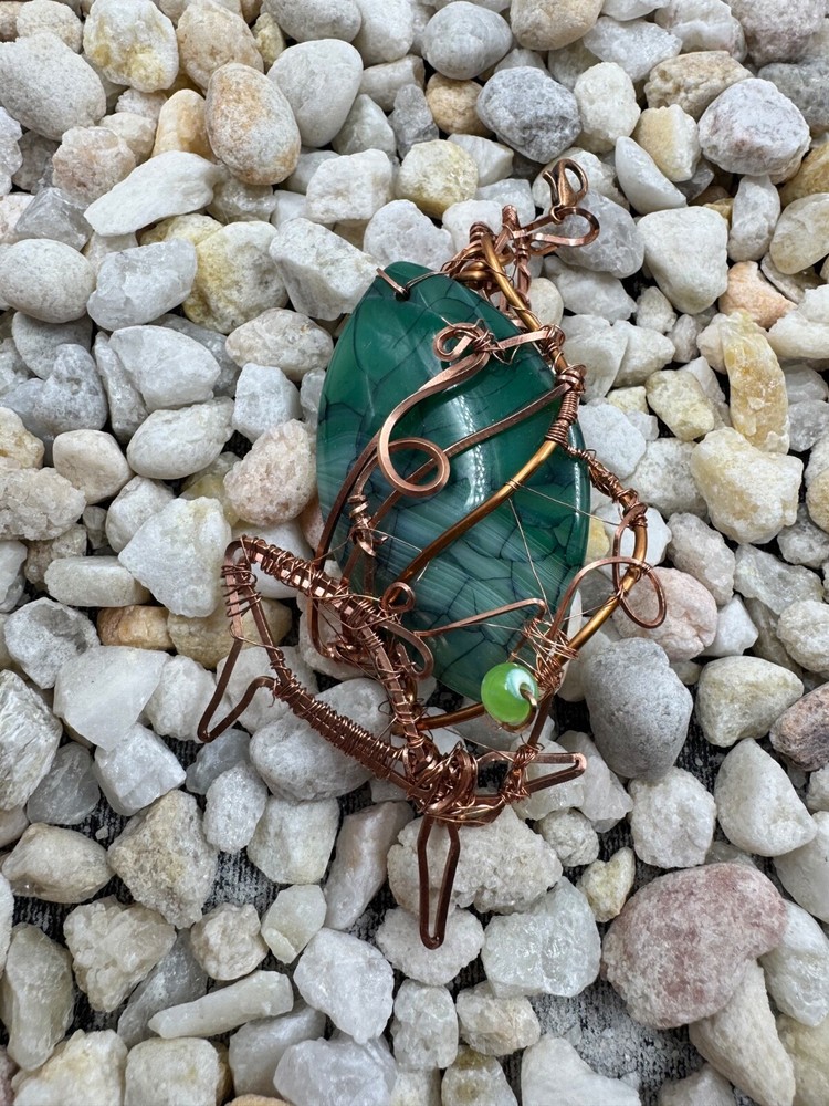Handmade Wire Wrapped Agate Pendant - Green