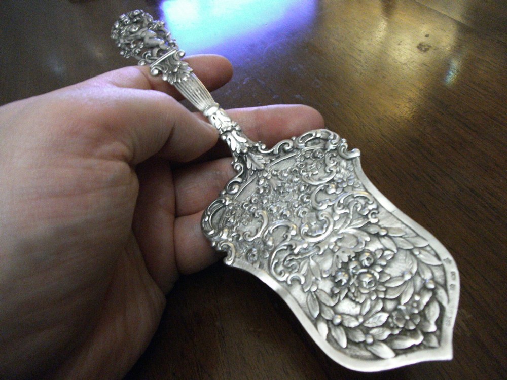 Large Antique Decorated 800 Silver Cake / Pie Server Germany c 1890 19th Cent