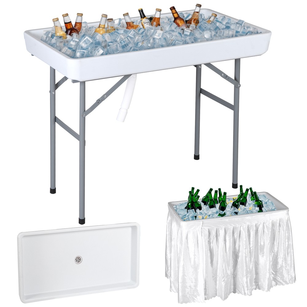 Foldable Party Ice Bin Table with Edge & Skirt Portable Folding Tailgating Table