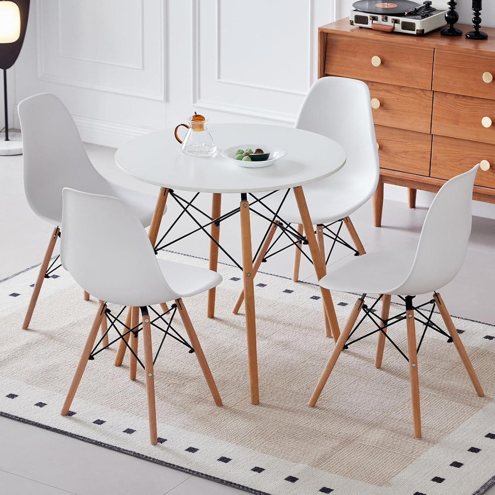 5-Piece round Dining Table Set, Small 35.5" Kitchen Table Chairs Set of 4 Space