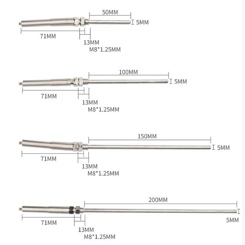 Platinum Resistor Temperature Sensor Thermocoupler K Type Probe 30mm - 200mm