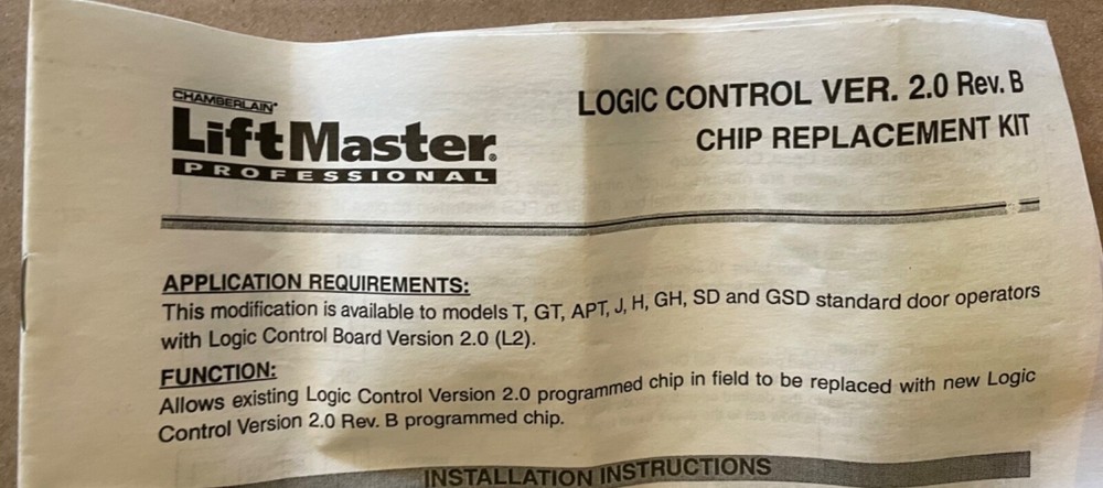 Lift master Logic Control Version 2.0 Rev B Chip Replacement Kit Lift Master