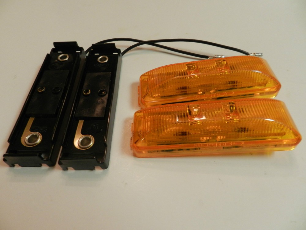 (2) LED Light 1x4 Surface mount w/base Amber Clearance Marker trailer Optronics