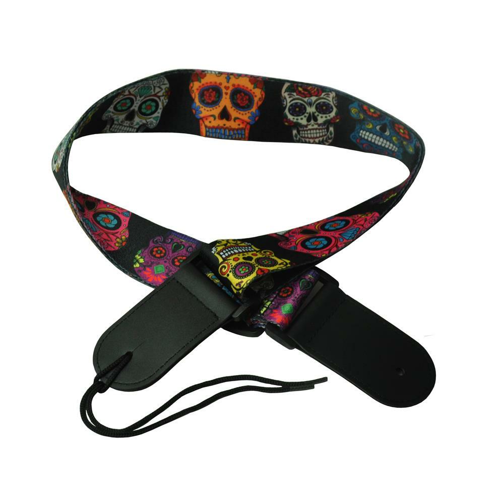 Skull Guitar Strap Polyester Woven Leather Head 2'' wide