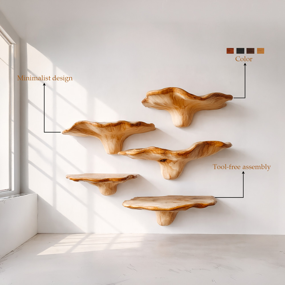 Rustic Live Edge Wall Shelf - Handcrafted Solid Wood Floating Timber