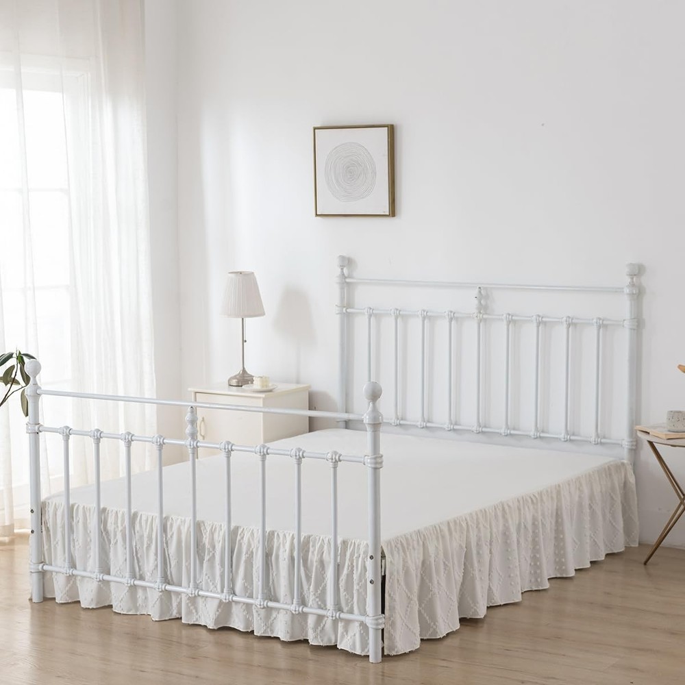 Bed Skirt Queen Size Ruffled with Split 14''Queen, Boho-ivory