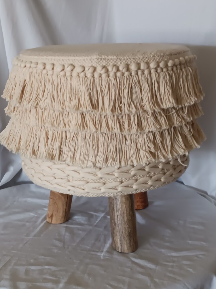 Boho Chic Macrame Style Ottoman / Footstool 16x15