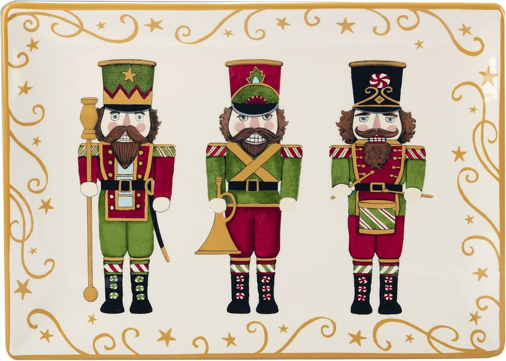 Holiday Magic Nutcracker Rectangular Serving Platter, 14" X 10", Multicolor, Lar